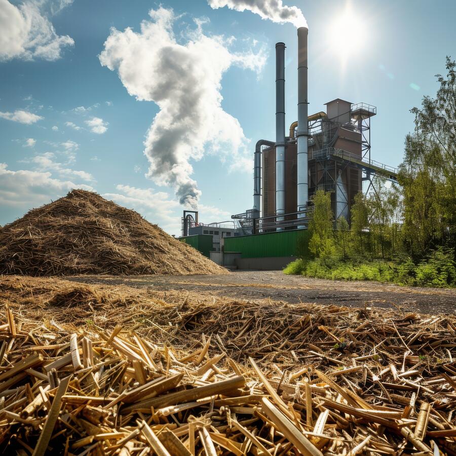 Biomasse-Kraftwerk mit gestapeltem Holz – nachhaltige Heizlösung mit regenerativer Energie von Richard Reitzle